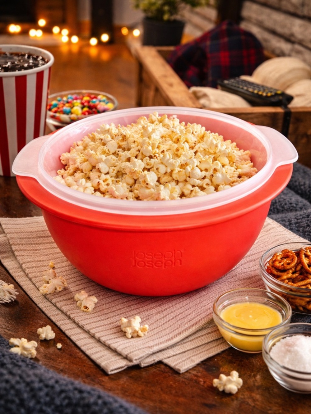 Joseph Joseph Microwave Popcorn Maker Collapsible Bowl Red Kitchen Gadget
